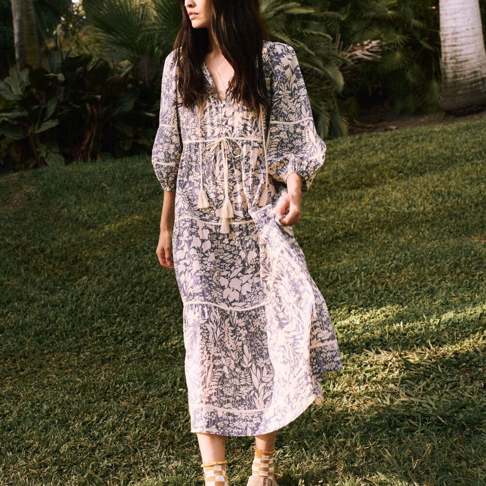 The Great - The Bonnet Dress in Mariner Blue Island Floral